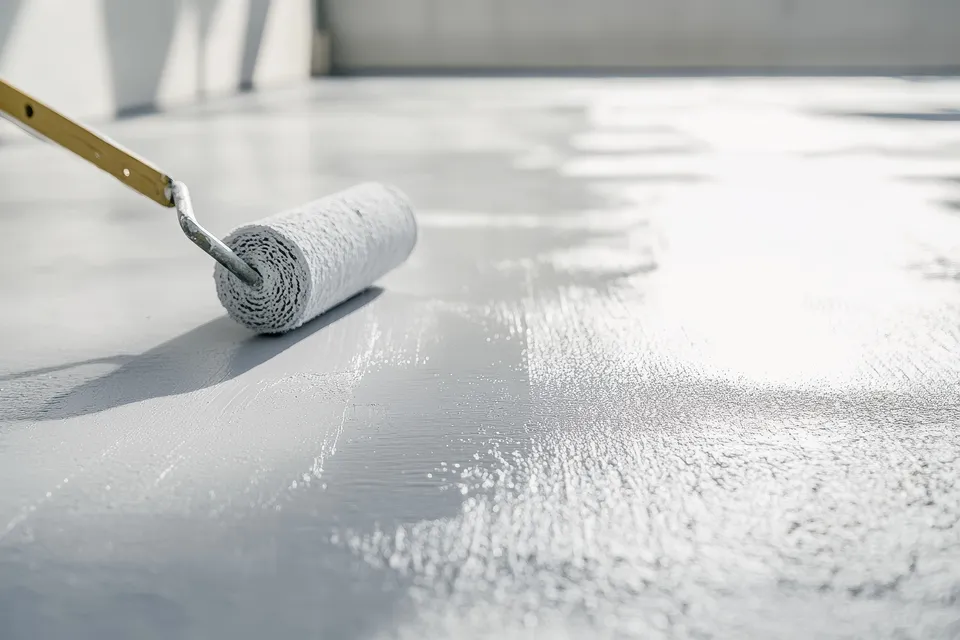 Completed commercial roof with protective coating for durability and long-term weather resistance.